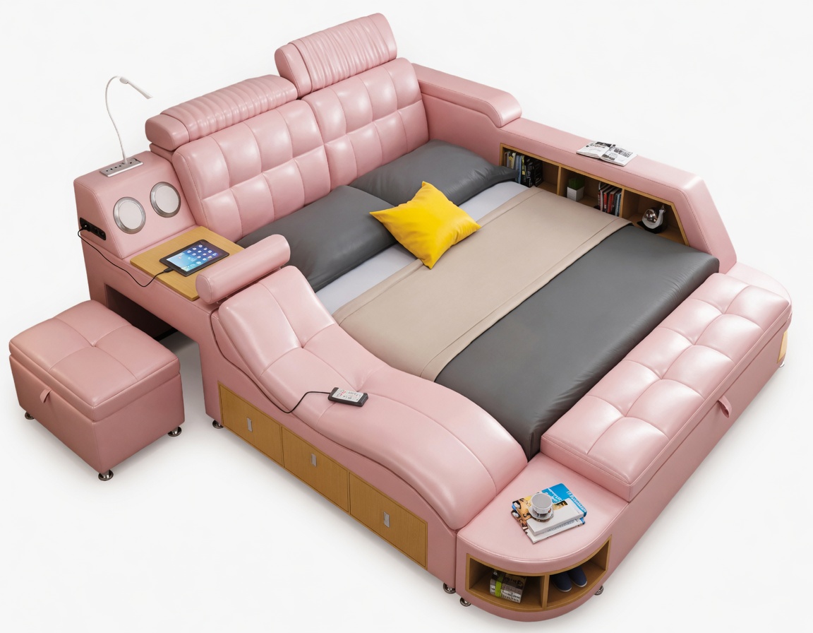 Luxe Pink Multifunctional Entertainment Bed Sofa